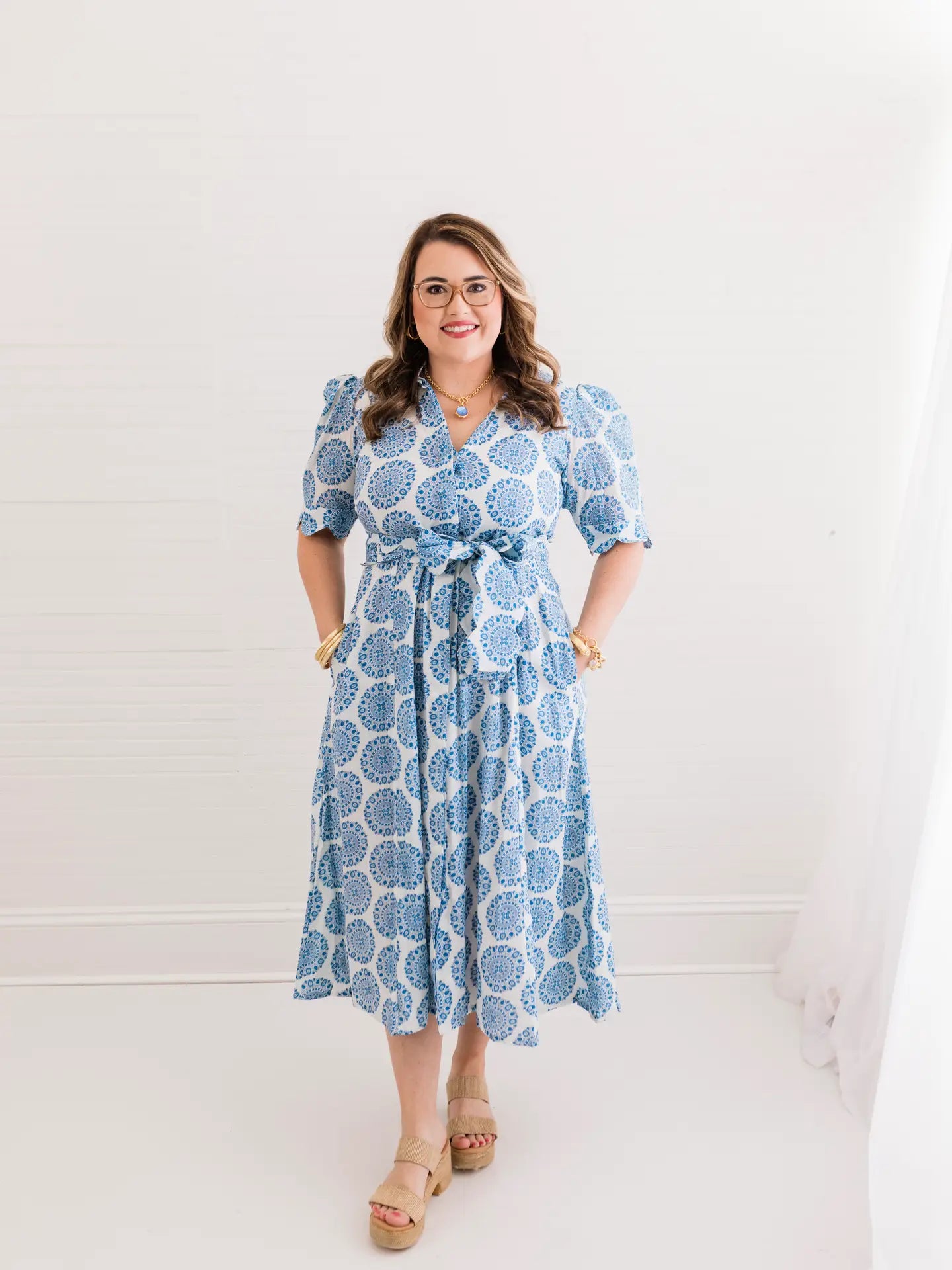 Grace Scalloped Blue Floral Maxi
