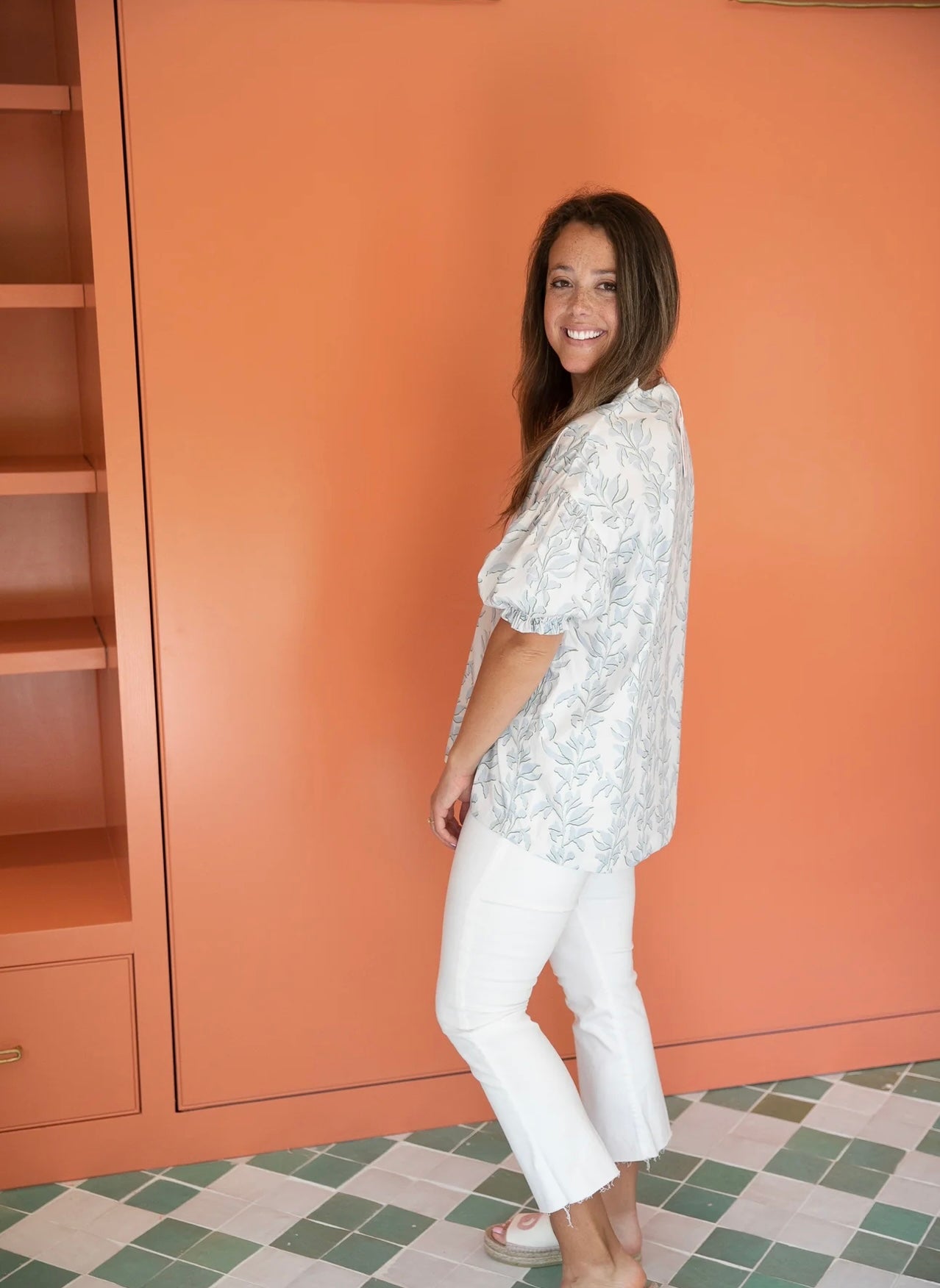 Blue & Green Vine Puff Tunic Brooke Wright