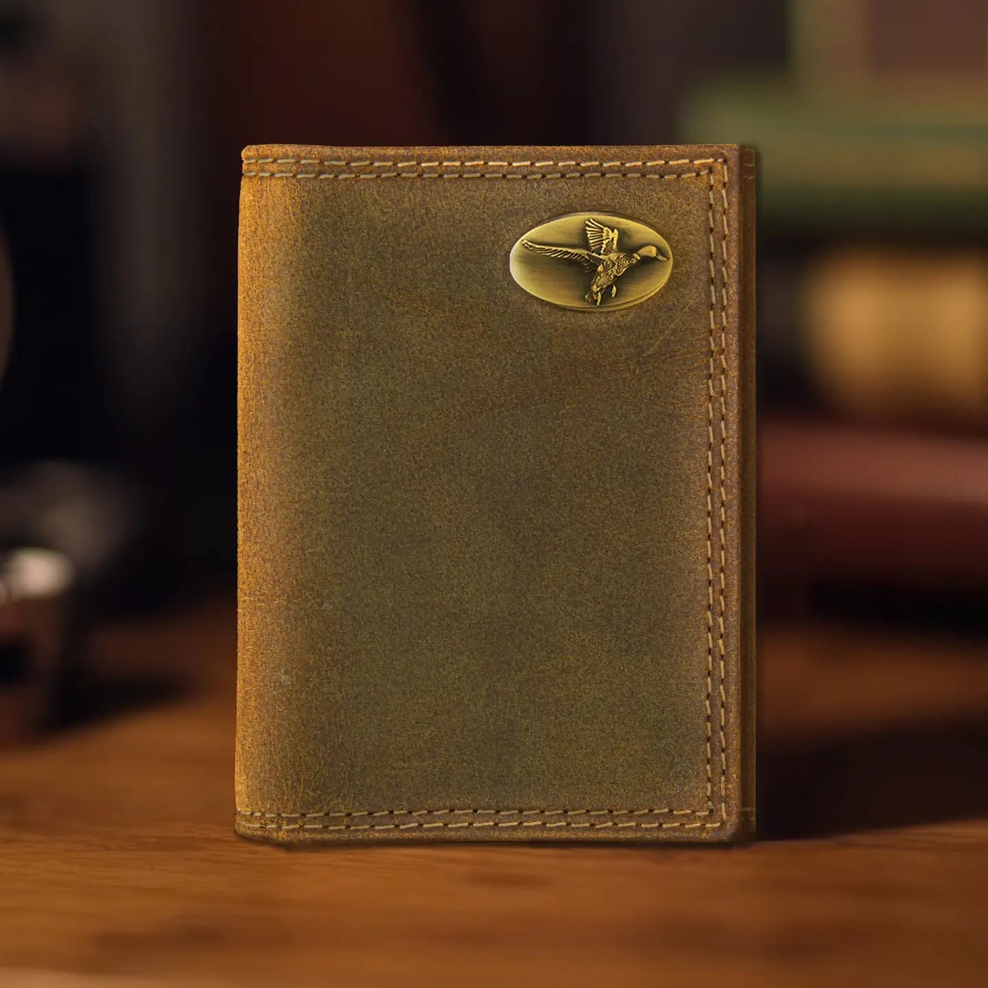 Mallard Vintage Tan Leather Trifold Wallet