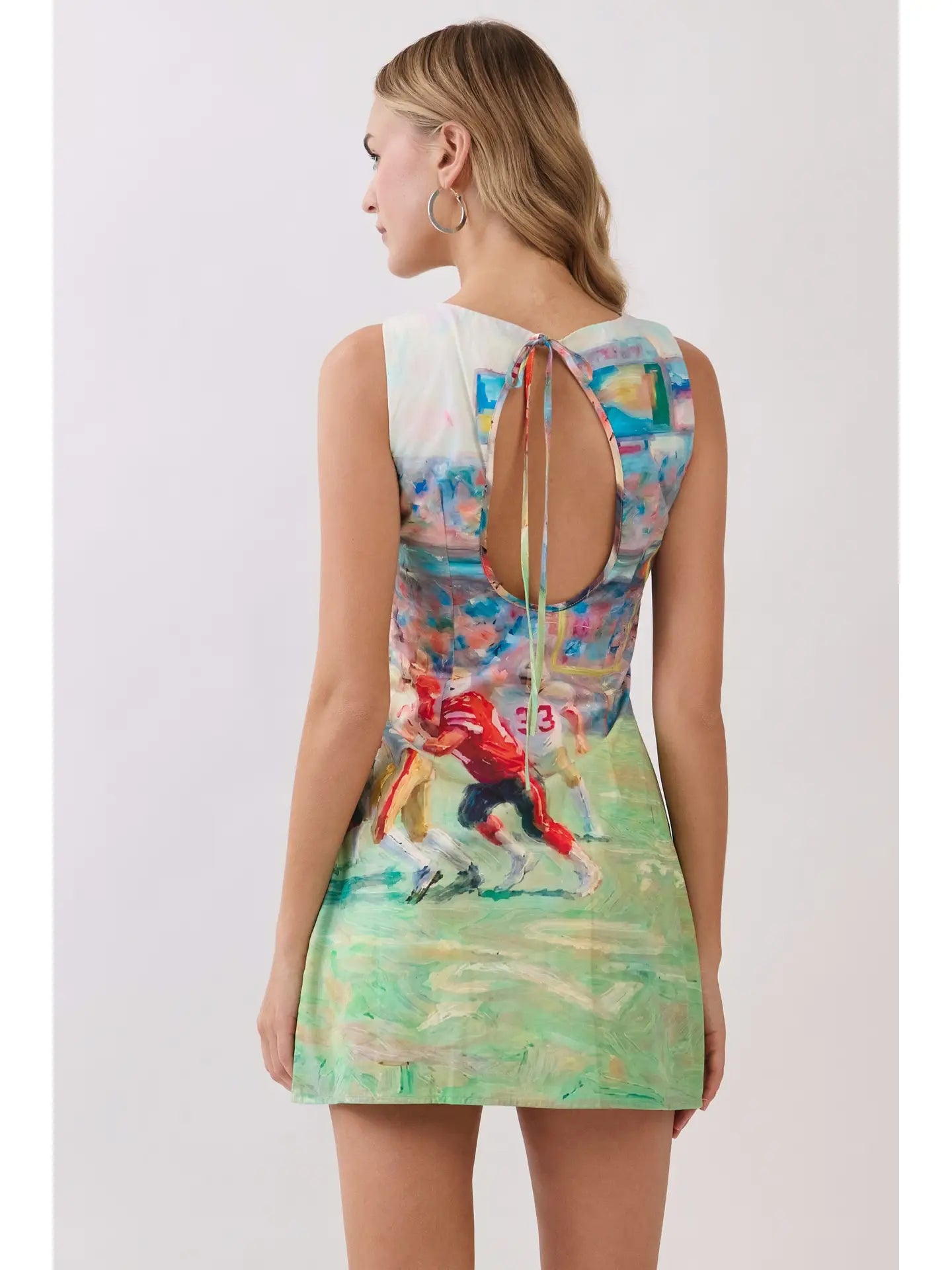 Football Print Open Back Mini Dress