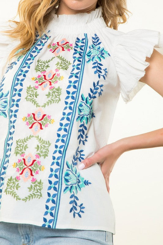 Flutter Sleeve Embroidered Top
