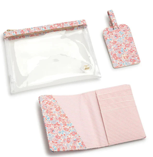 Luxe Saffiano 3 Piece Travel Set - Marseille with Pink Pinstripe - Trvl Design