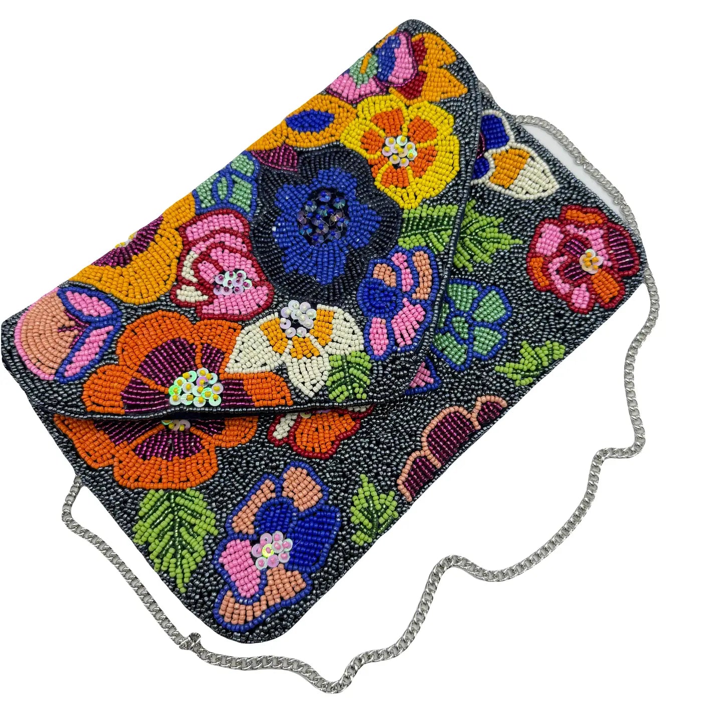 Multi-Color Spring Florals Velvet Beaded Clutch