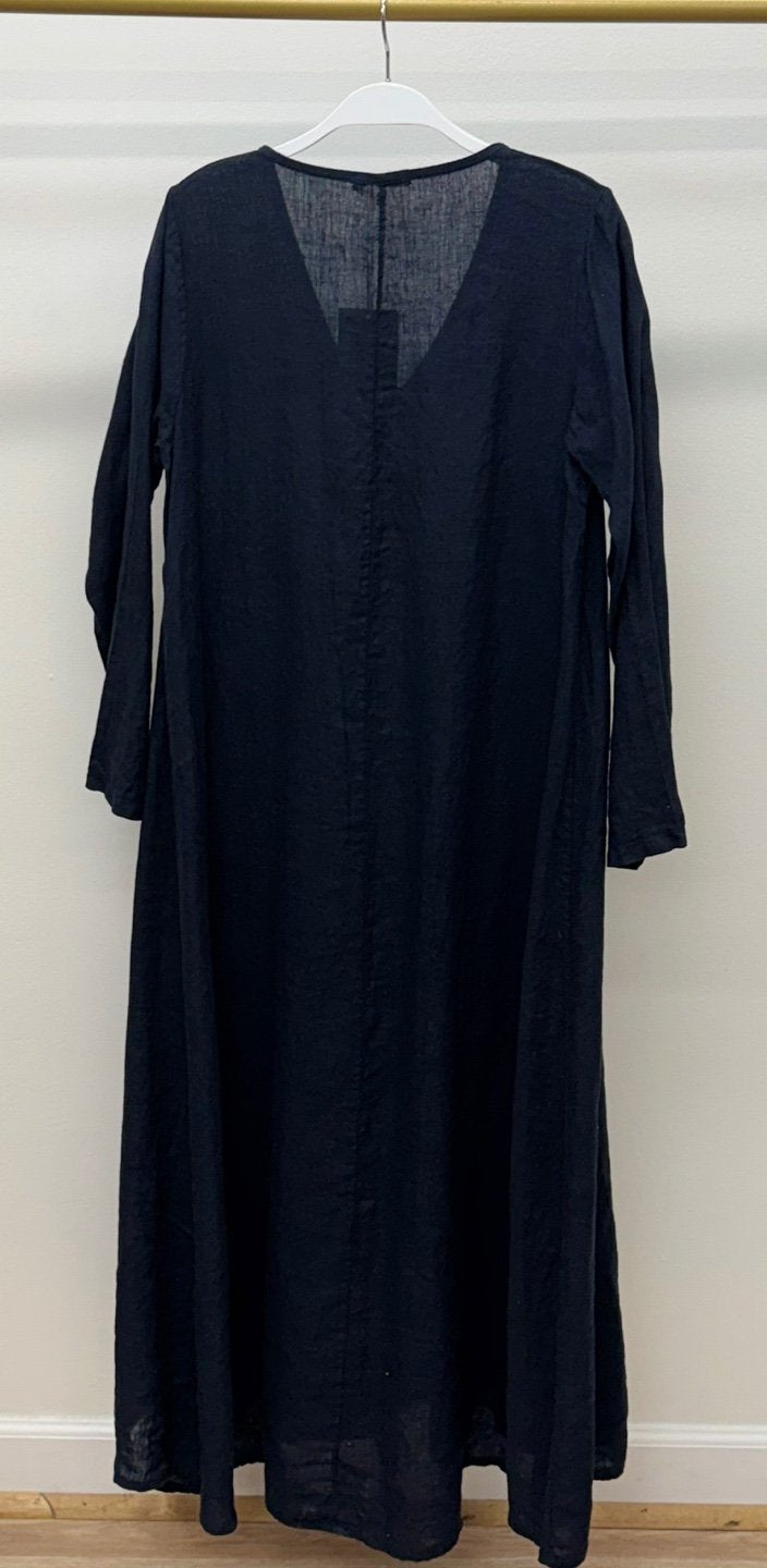 Linen V-Neck Maxi Dress Navy