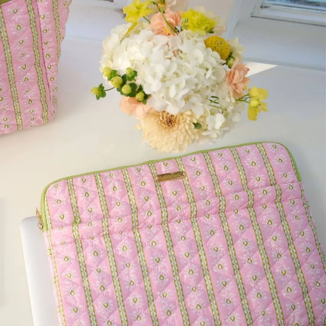 Rosemary Stripe Pink Quilted Laptop Case