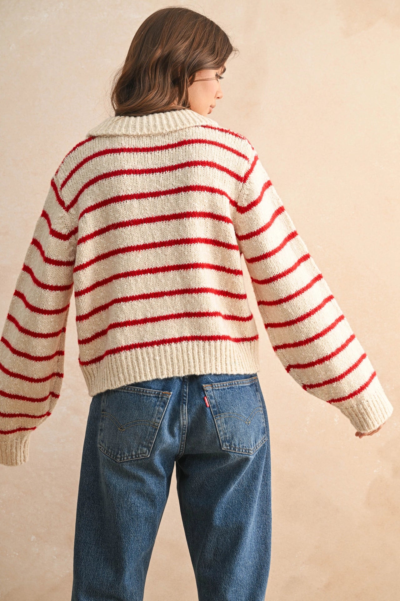 Red Striped Knitted Cardigan