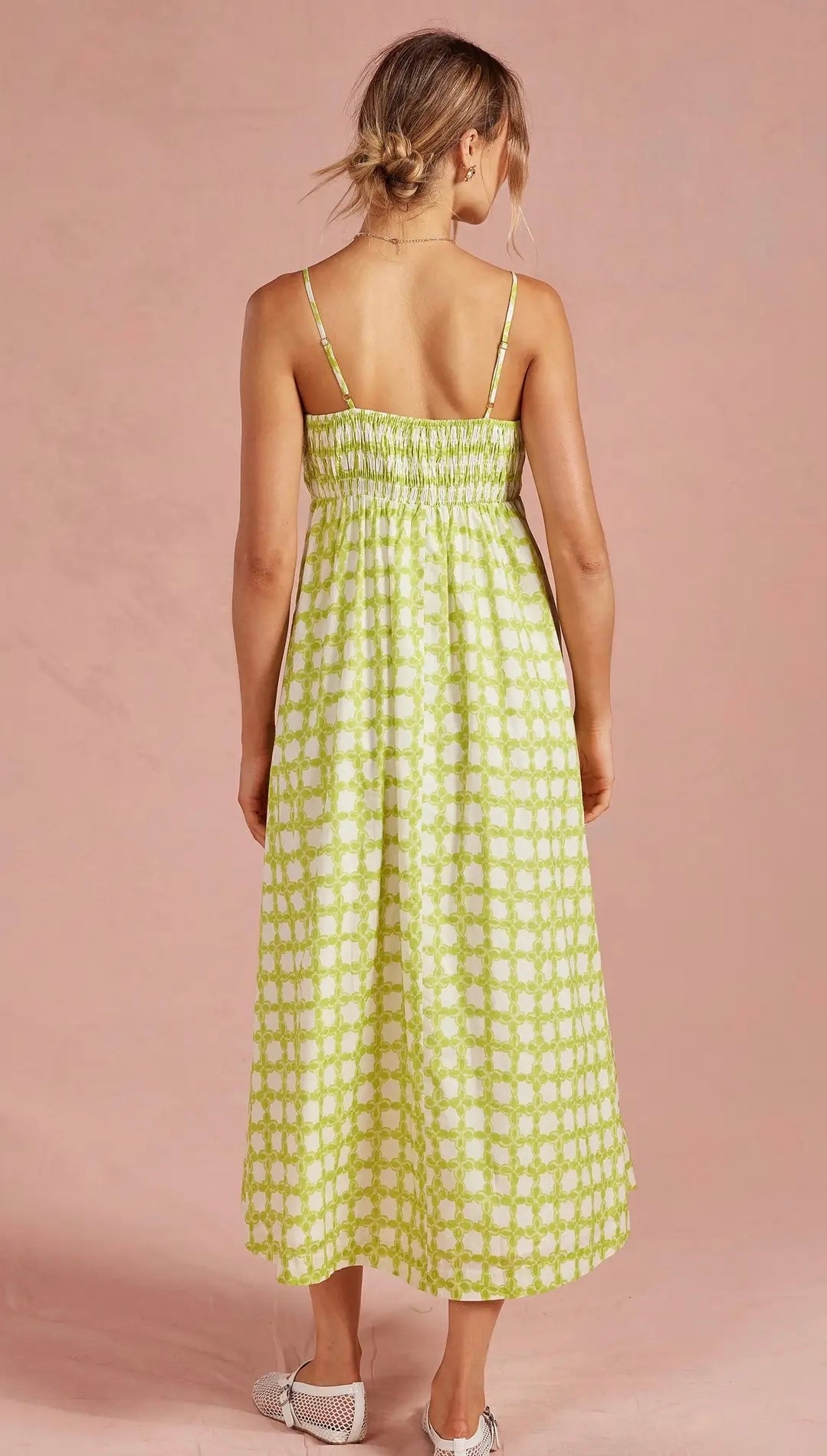 Chainlink Pintucked Sleeveless Midi Dress