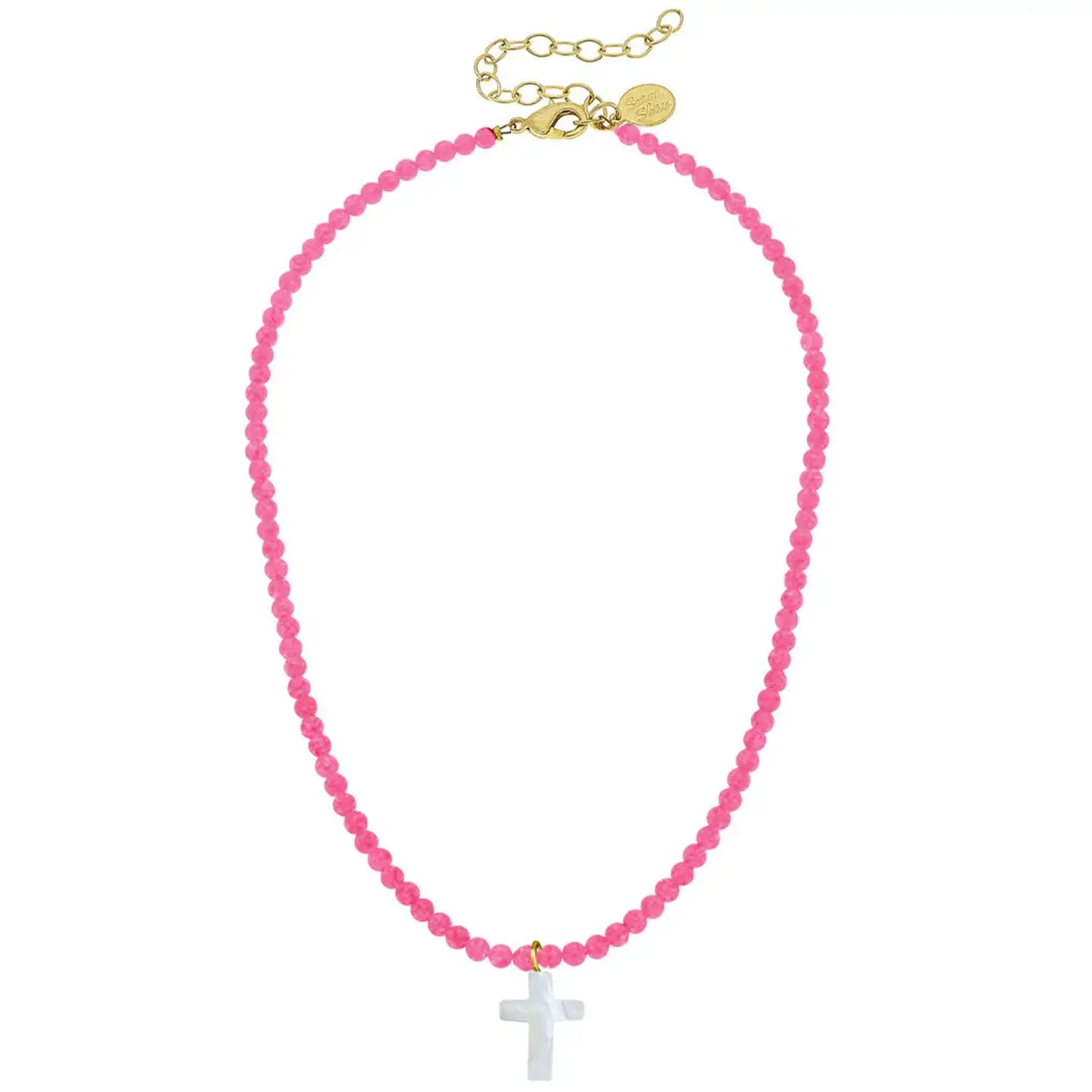 Hot Pink Alys Pearl Cross Necklace