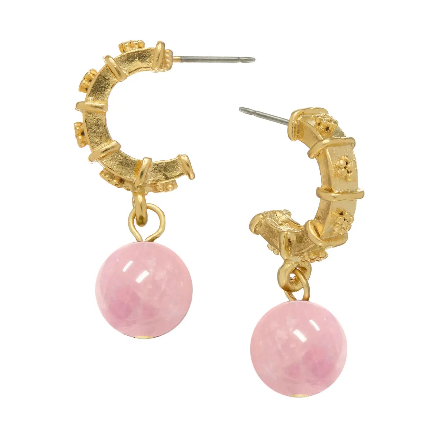 Carolina Drop Hoops - Pink Jasper