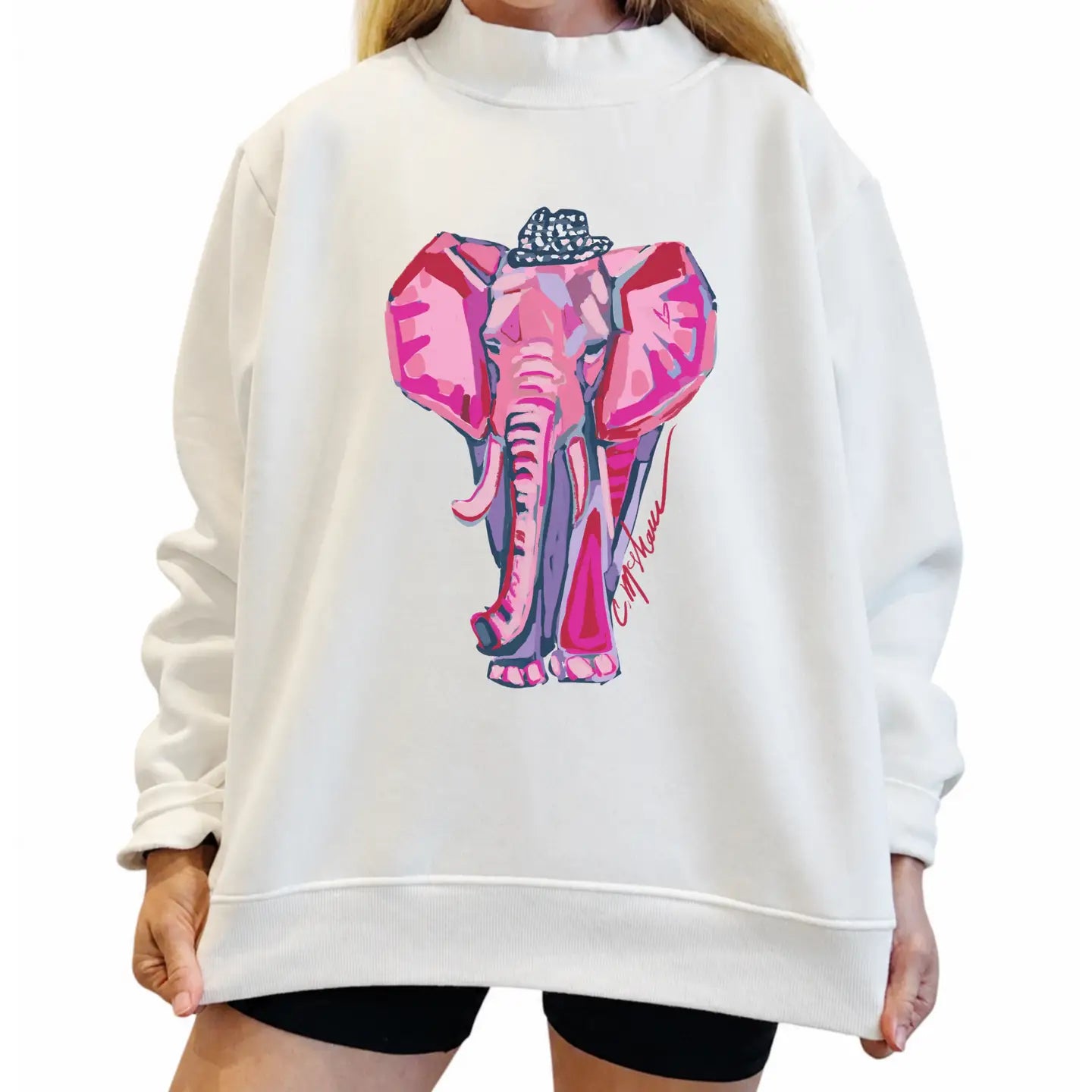 "Pink Elephant Love" Mock Neck
