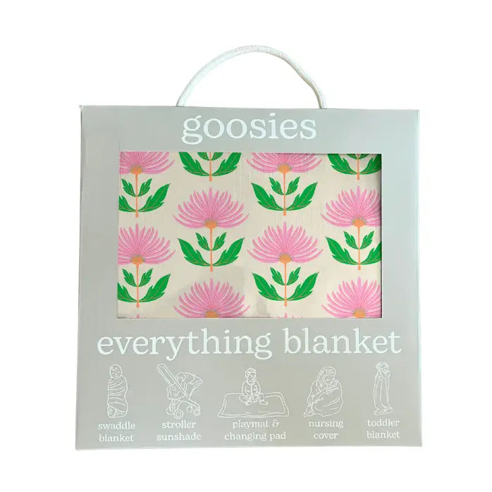 Pink Block Print Flowers - Everything Blanket