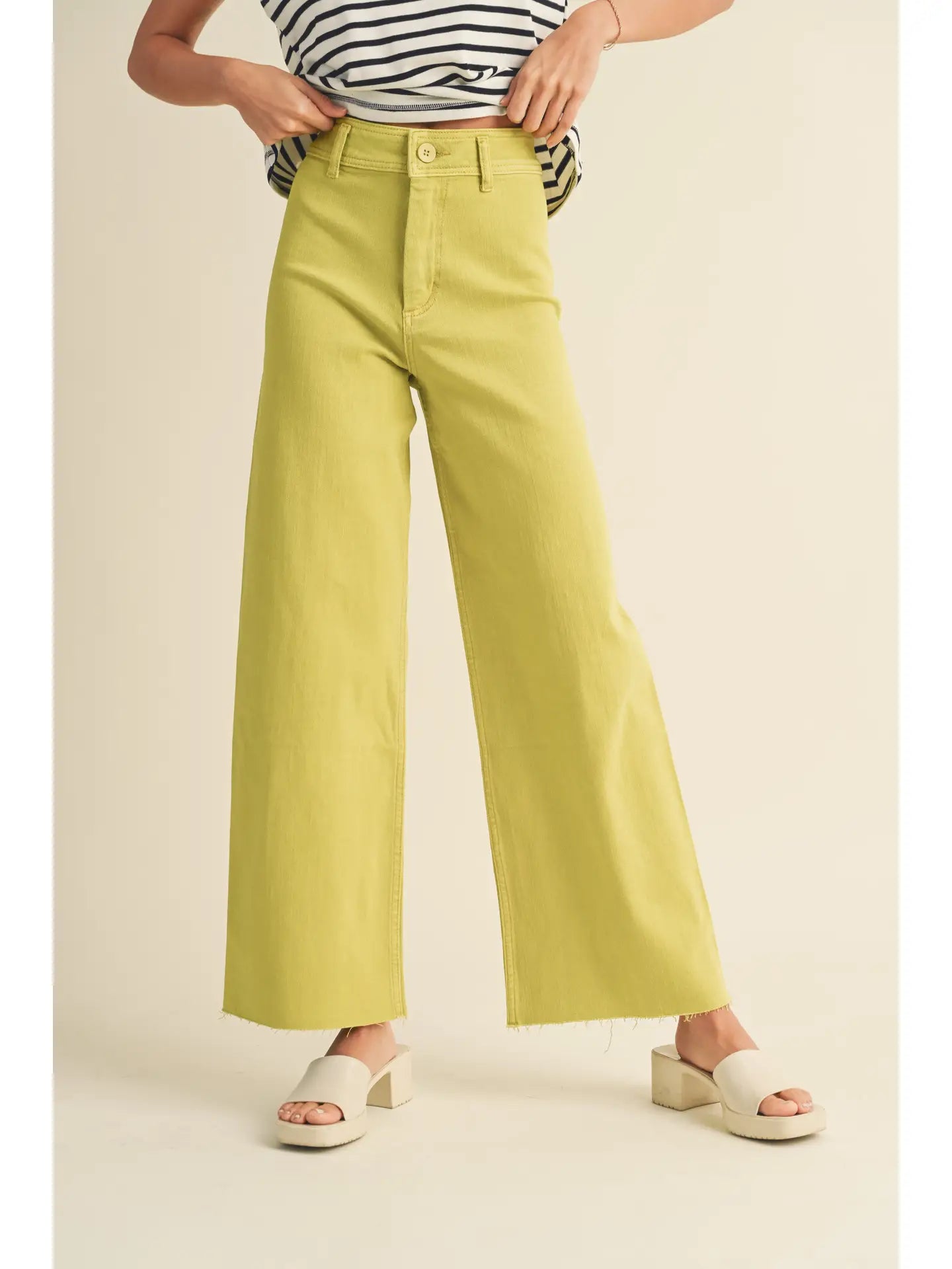 Straight Wide Leg Denim Pants Lemon Squeeze
