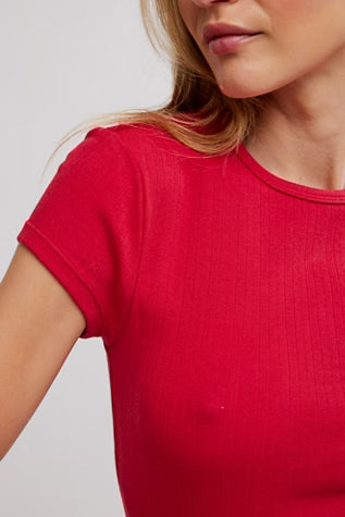 WAIT A MINUTE BABY TEE in Lipstick Red