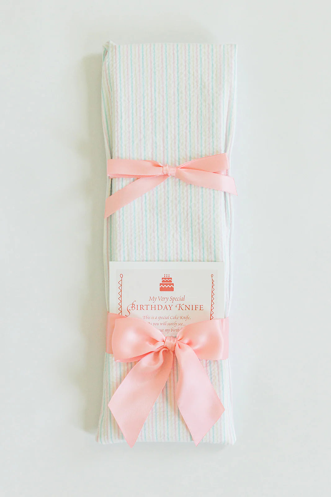 Pastel Pink Seersucker with Pink Ribbon Birthday Knife