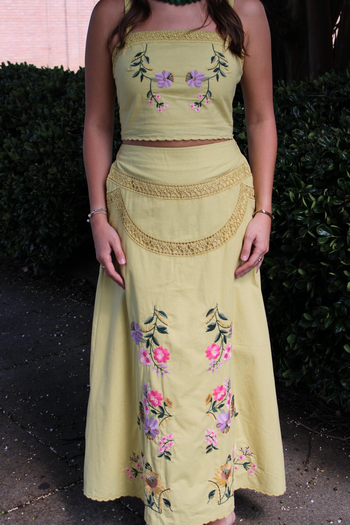 Yellow Iris Embroidered Skirt Set