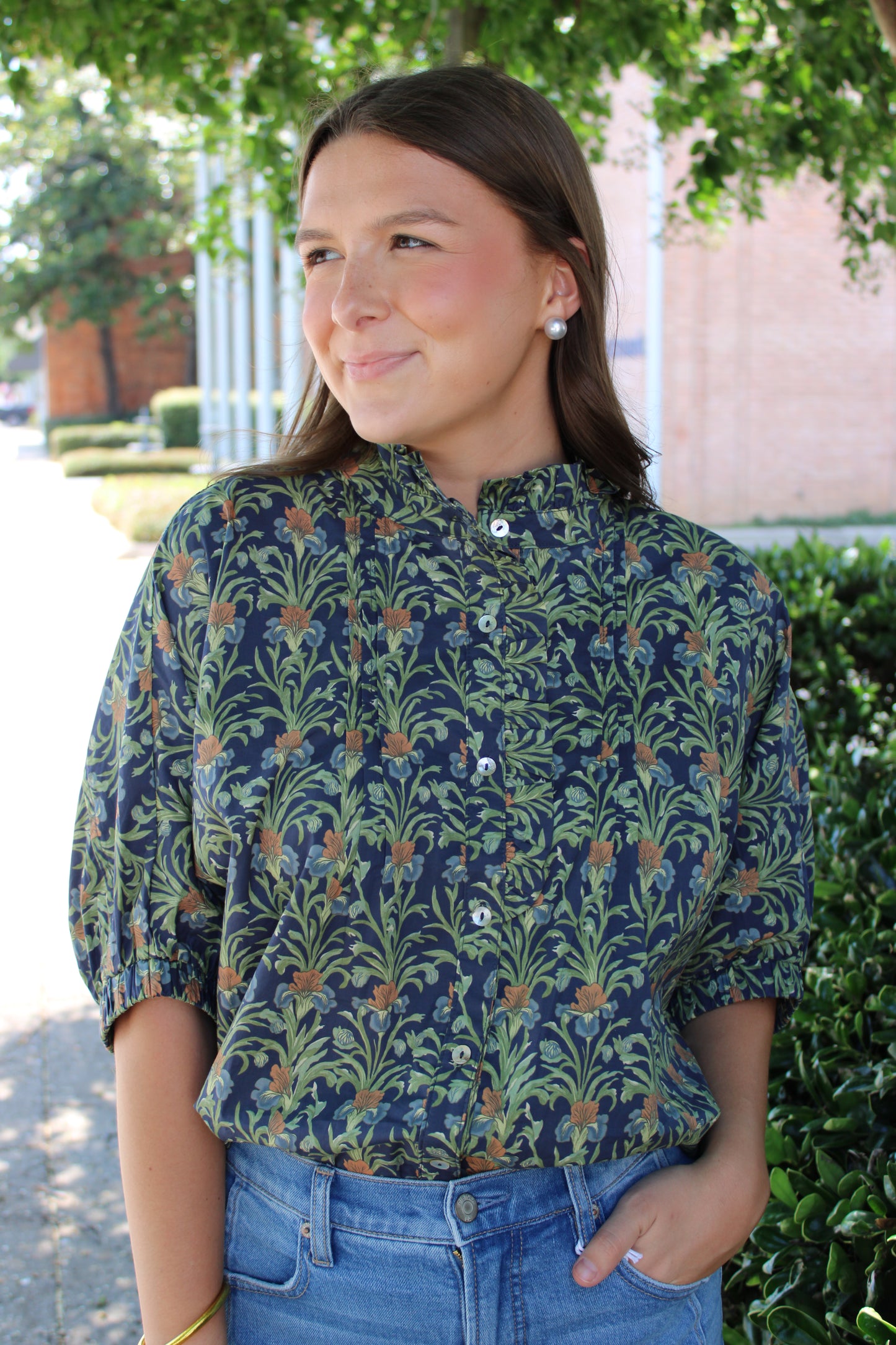 Navy Floral Print Top