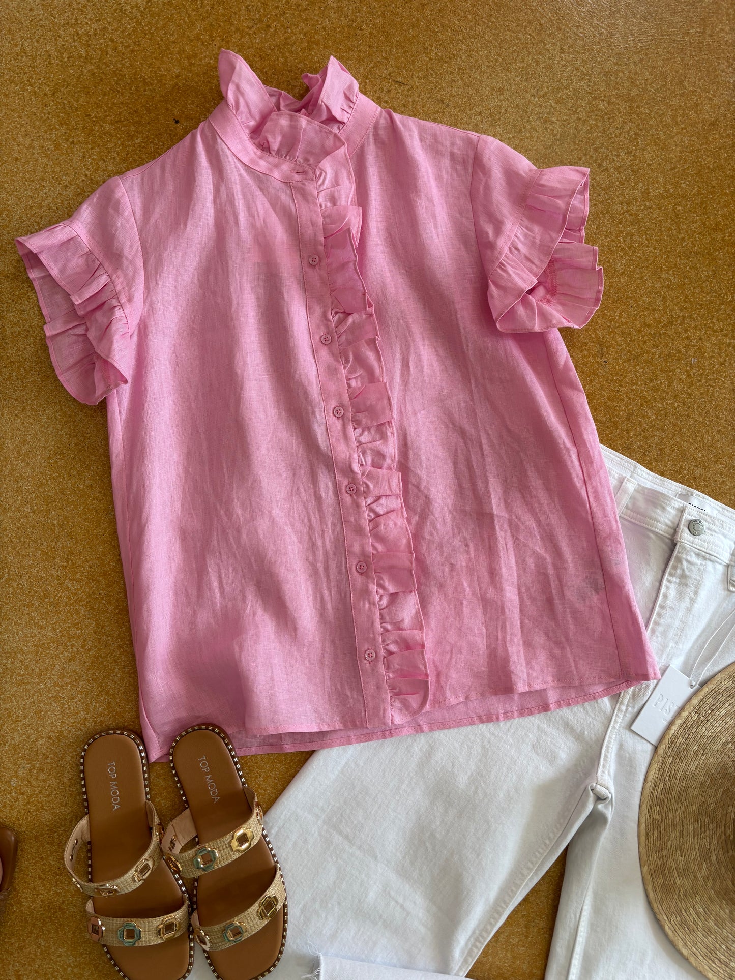 Ruffle Trim Pink Top
