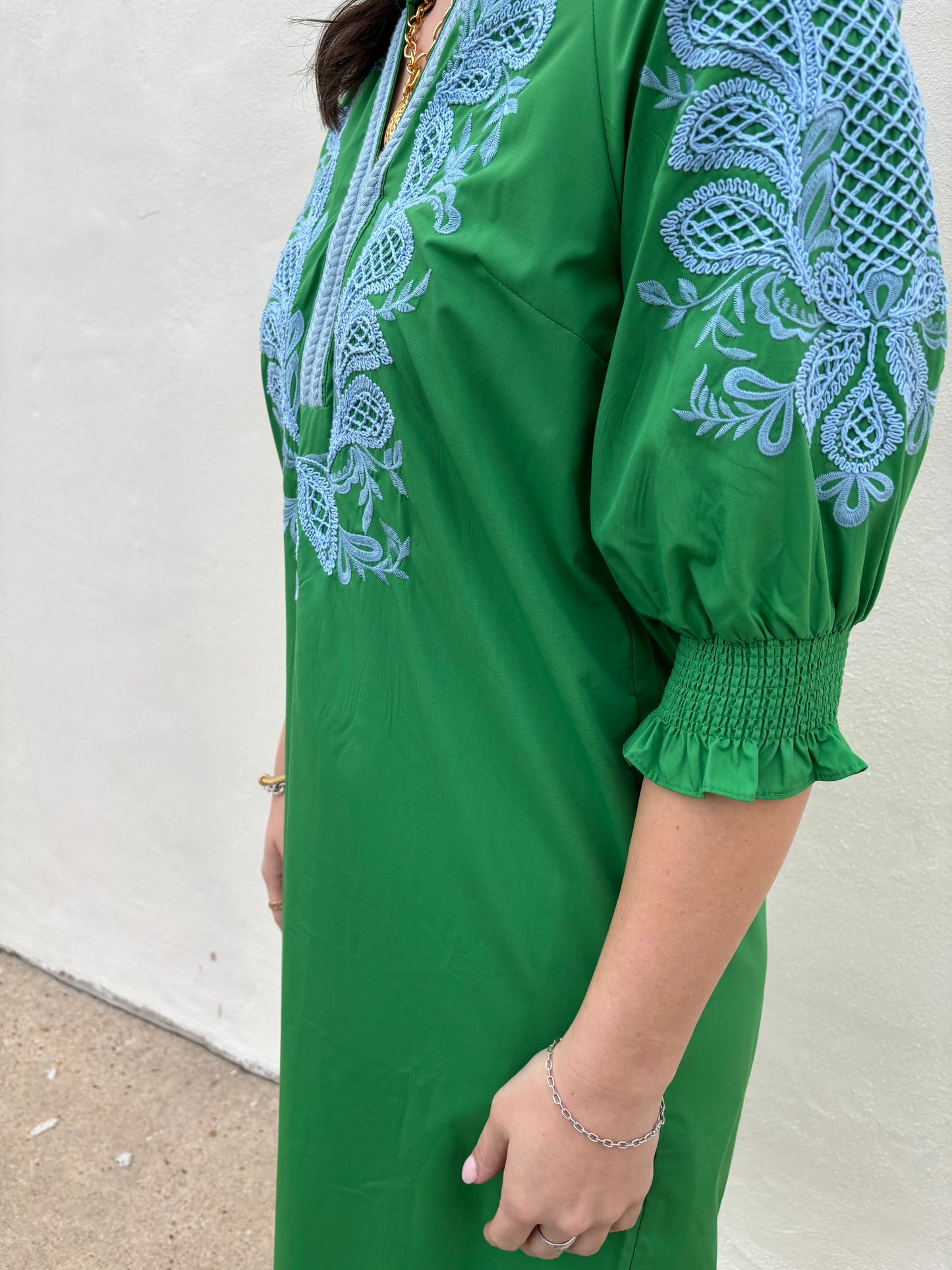 Green Embroidered Maxi