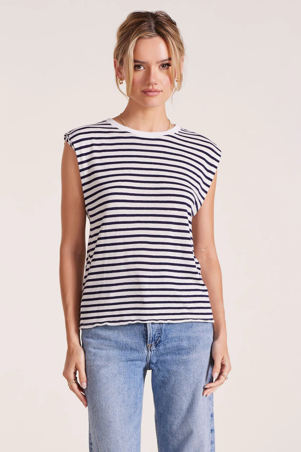 Sleeveless Crewneck Tee Navy Stripe