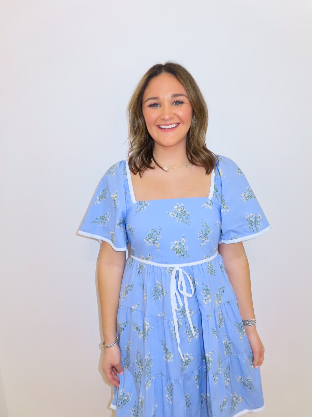 Blue Floral Square neck dress
