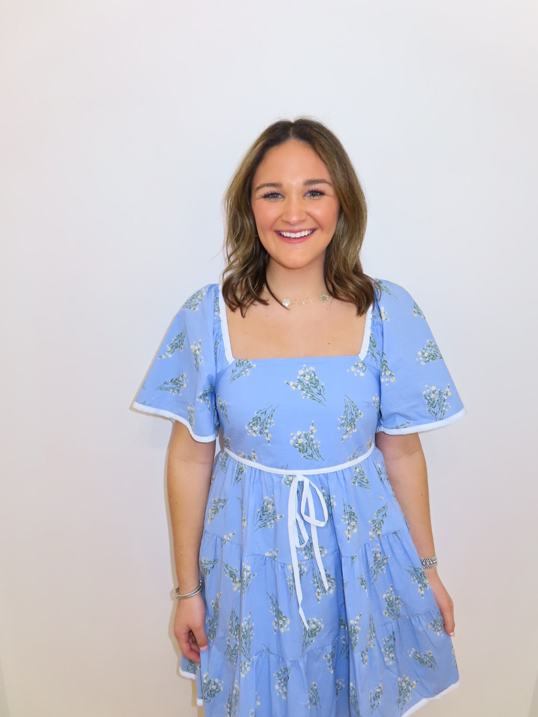 Blue Floral Square neck dress