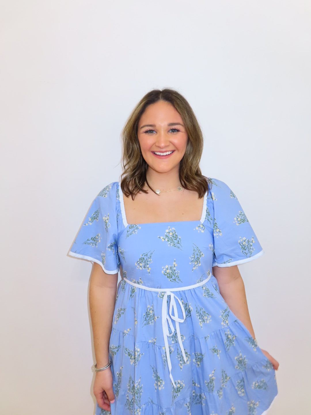 Blue Floral Square neck dress