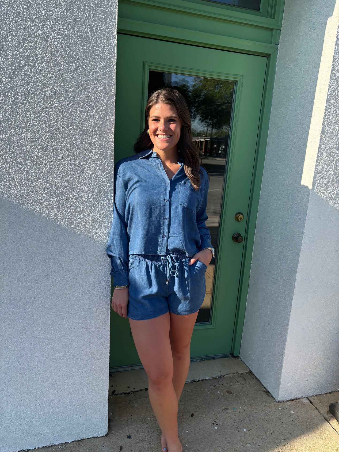 Bobi Cropped Button Front Top