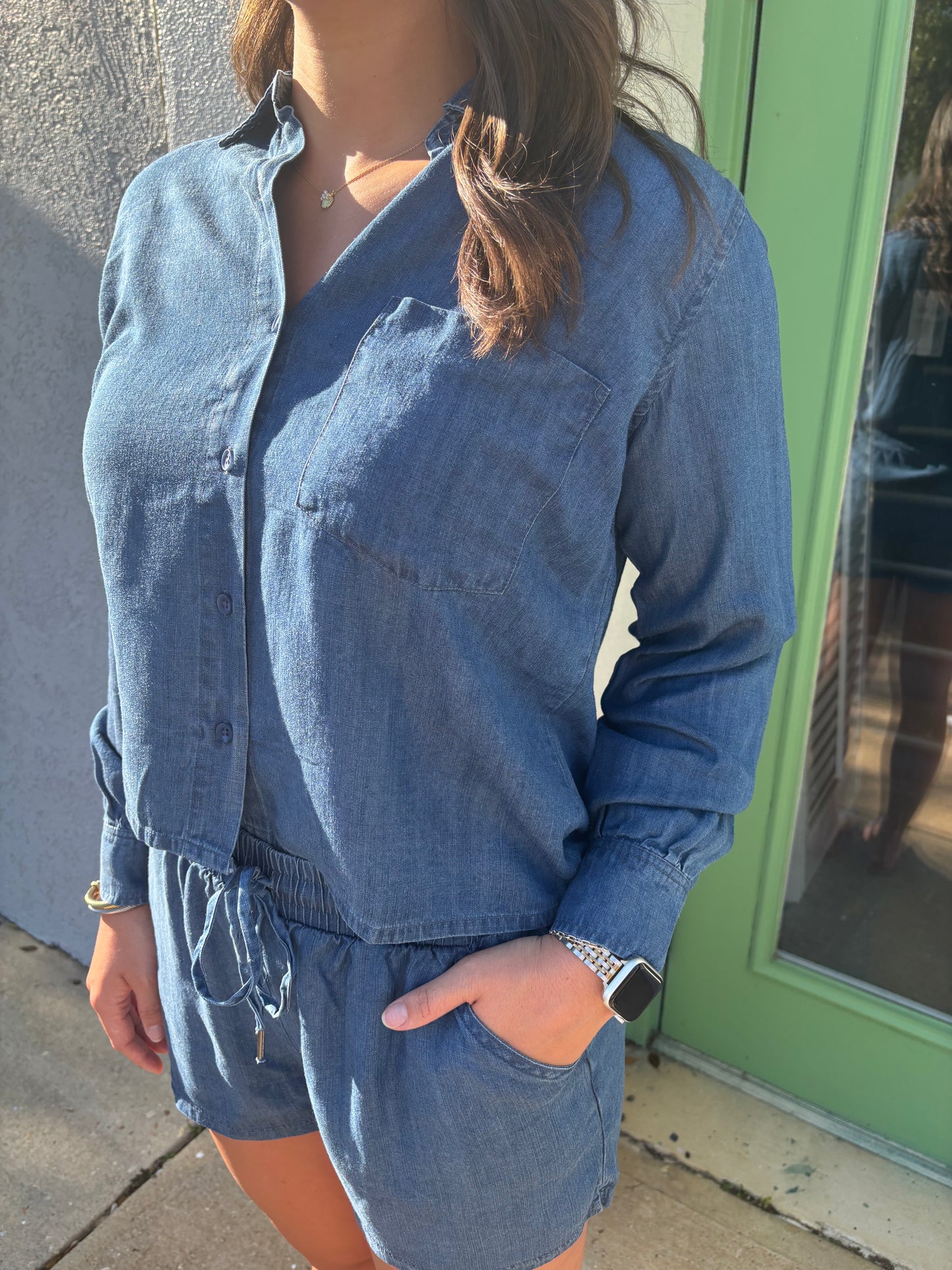 Bobi Cropped Button Front Top