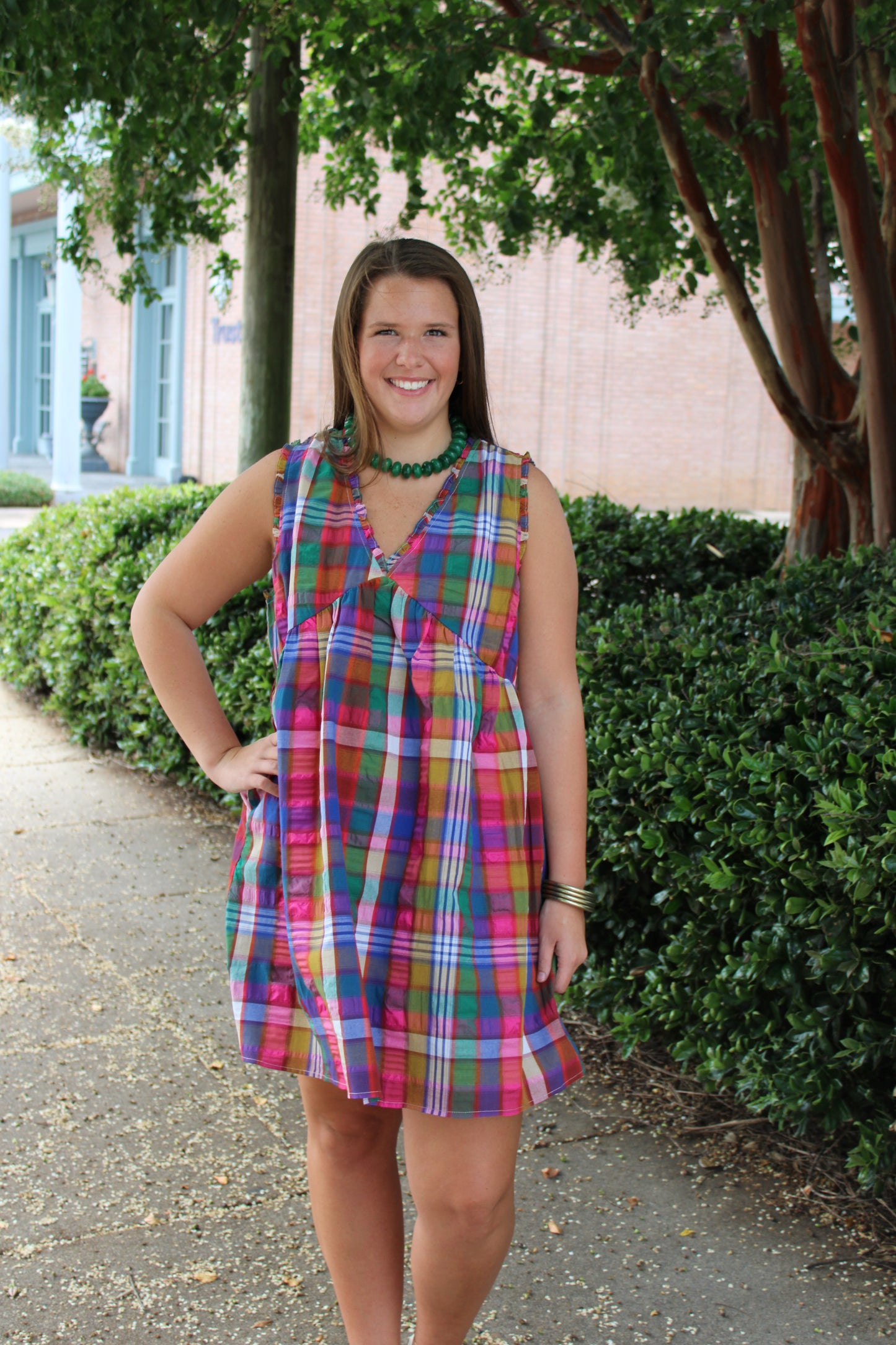 Pink/Navy Plaid Babydoll Dress