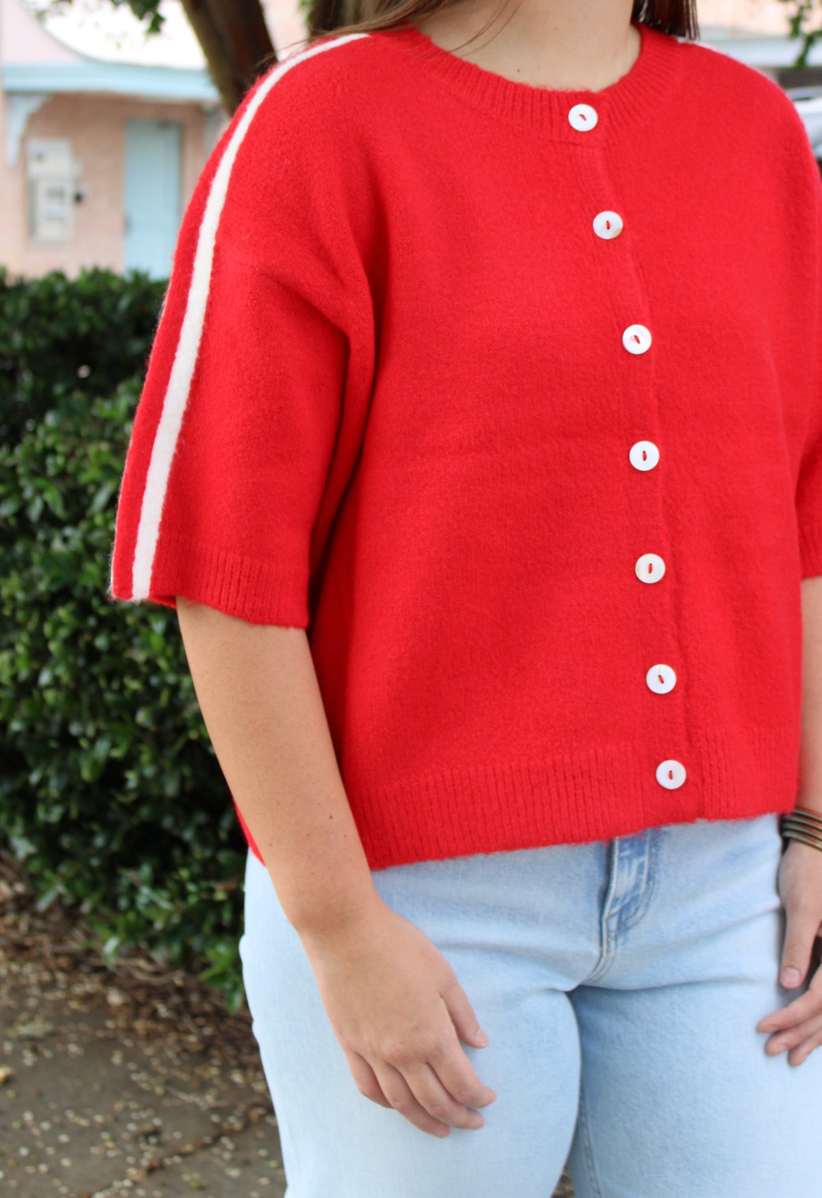 Cherry/White Stripe Cardigan