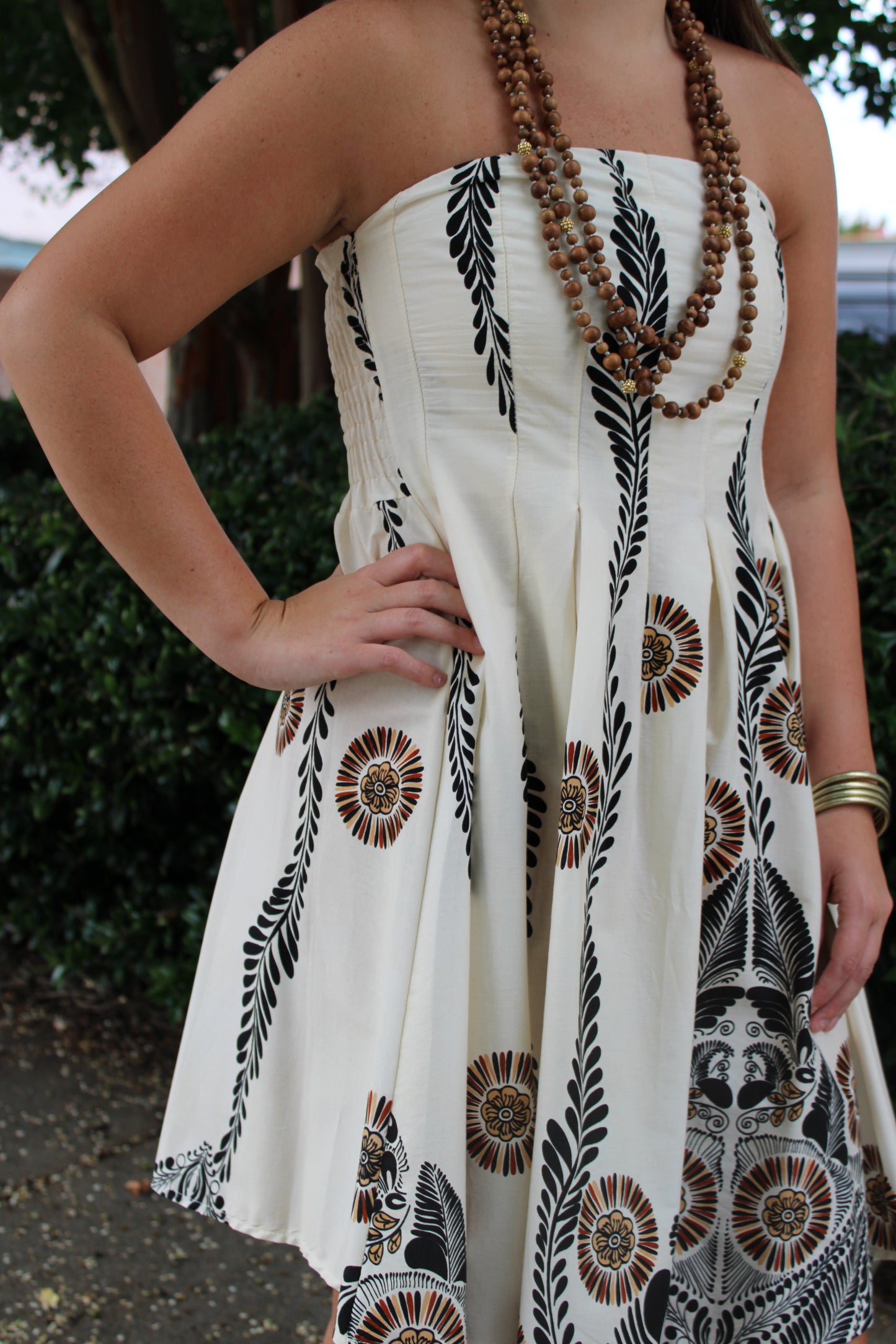 Black Print Strapless Dress