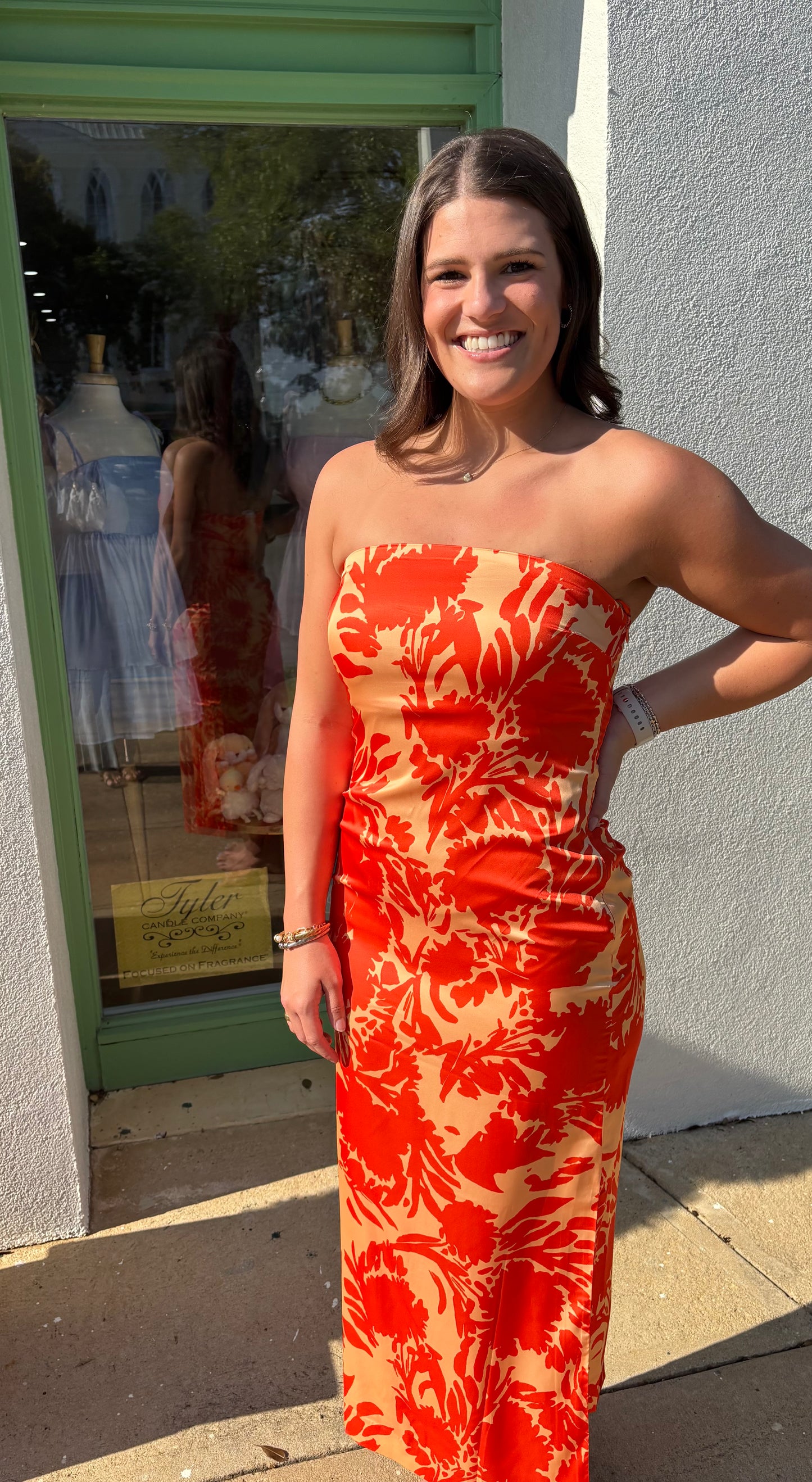 Strapless Print Maxi Dress Orange