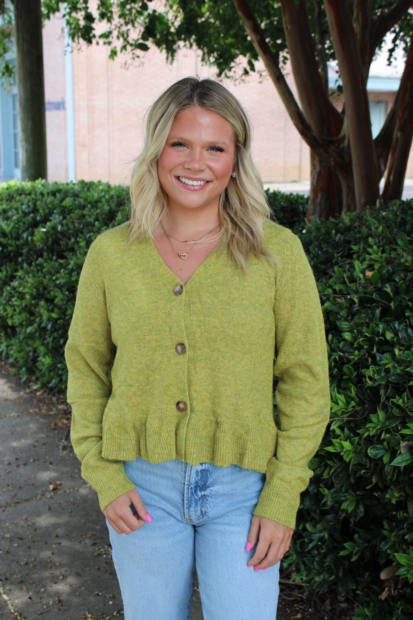 Citron Ruffle Hem Cardigan