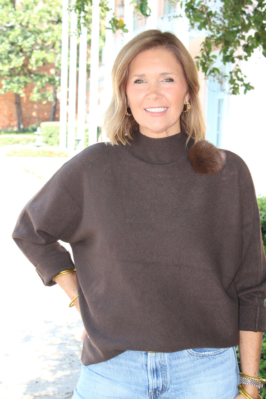 Brown Pom Pom Detail Sweater
