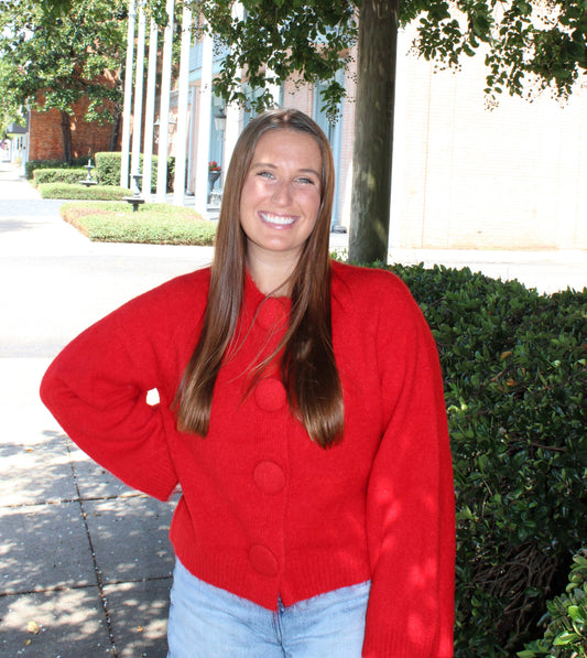 Red Button Front Cardigan