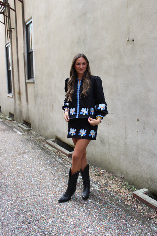 Black Embroidery Mini Skirt