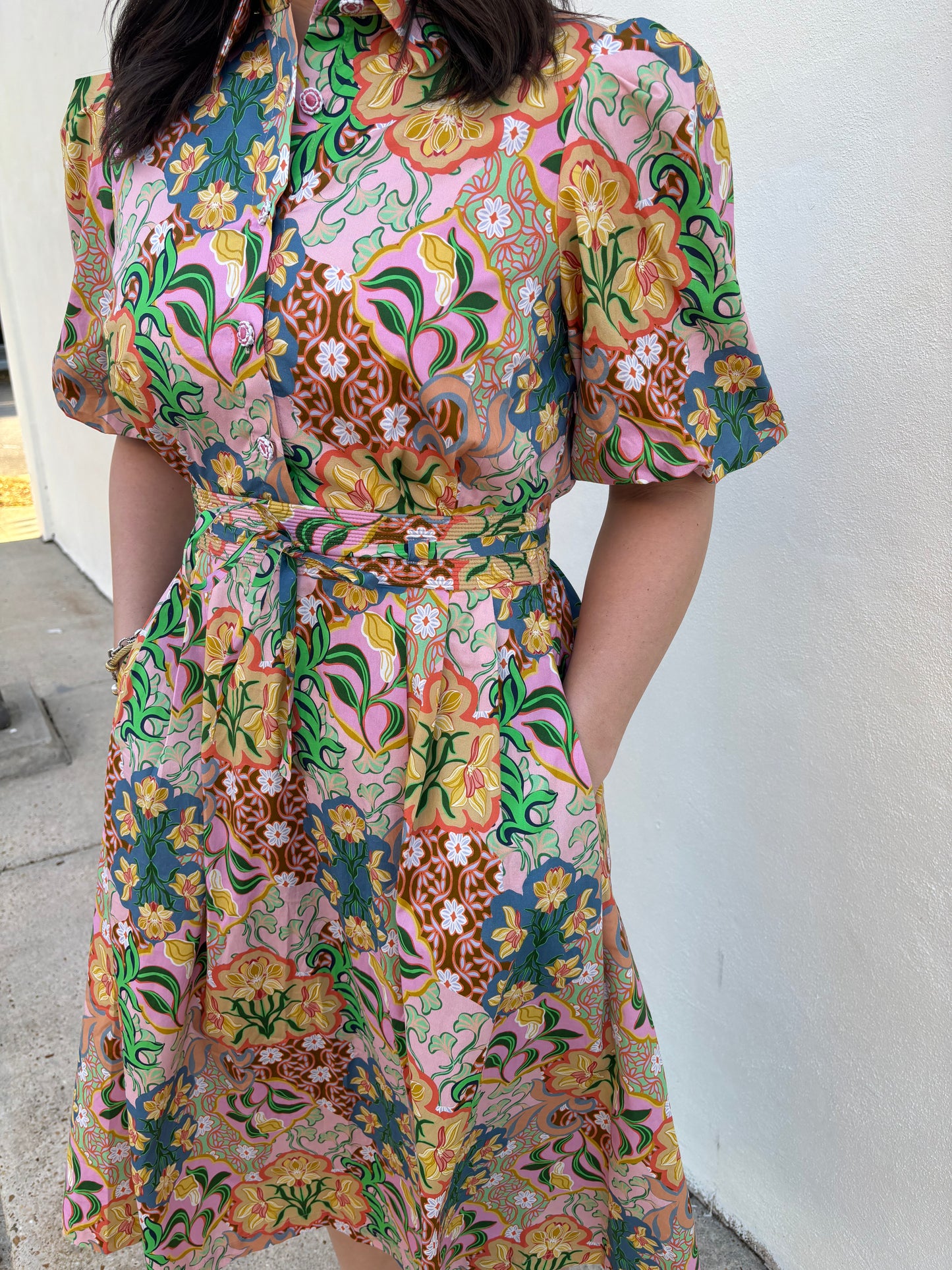 Multi Flower Print Midi Dress
