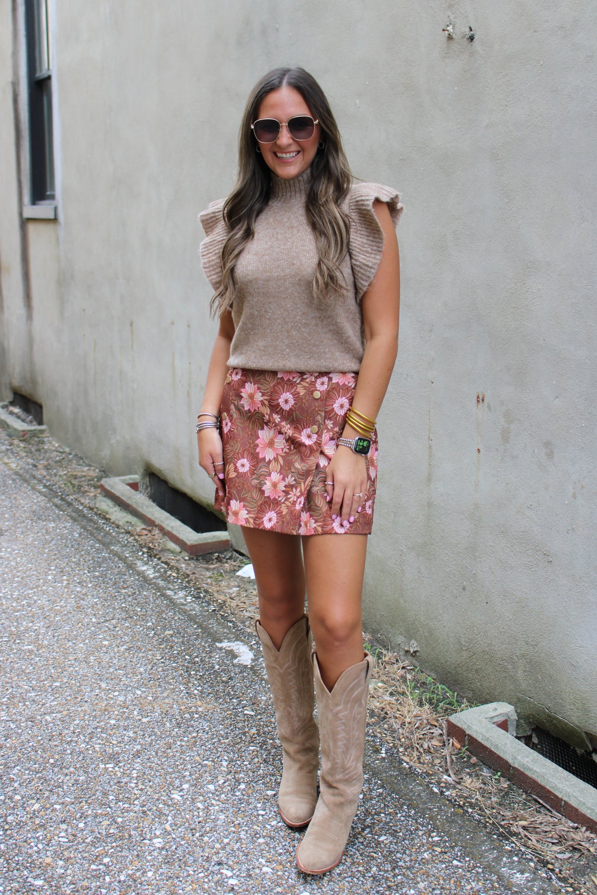 Retro Floral Print Pleat Detail Mini Skirt