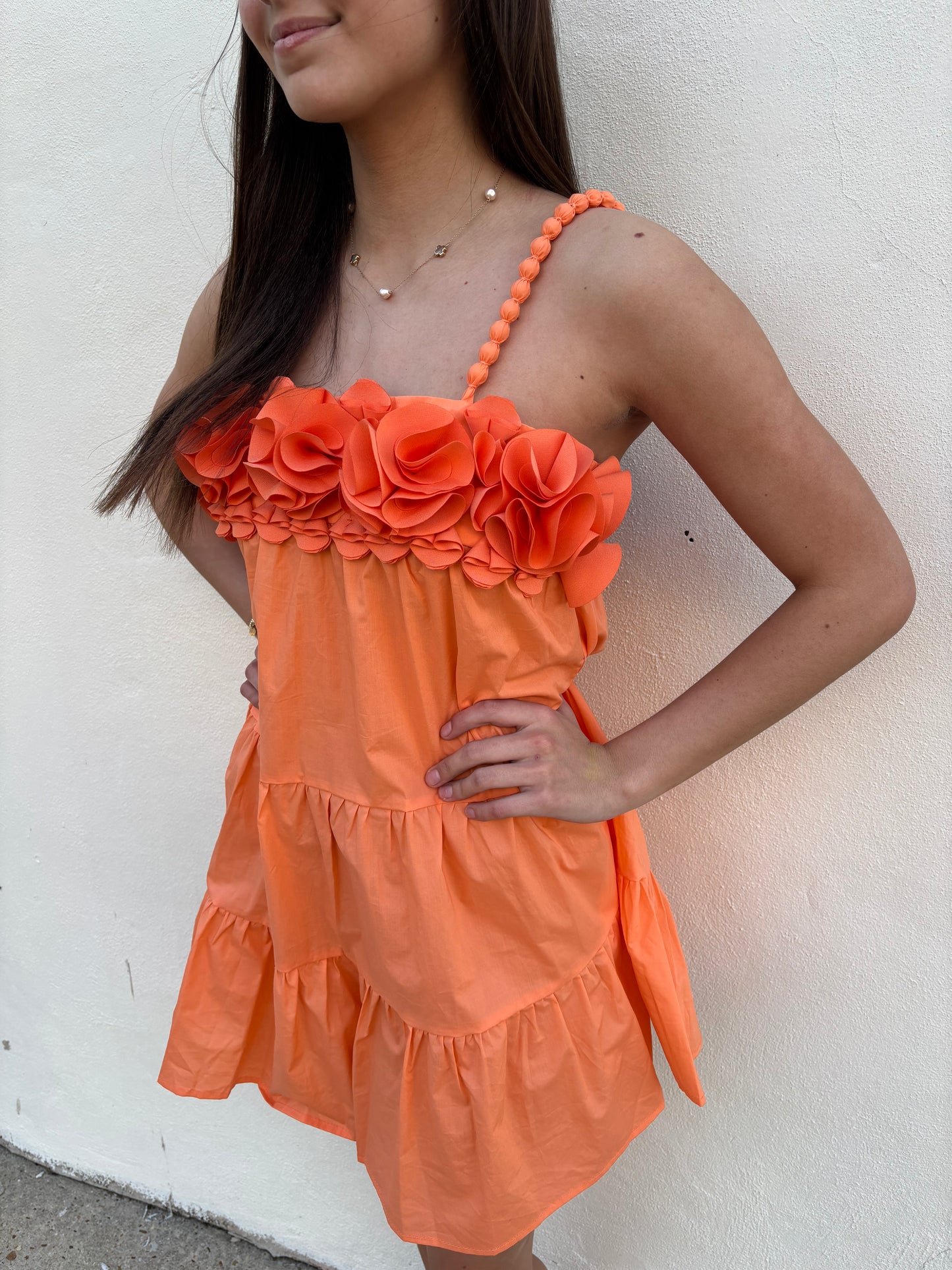 Rosette Trim Tiered Mini Dress Romper