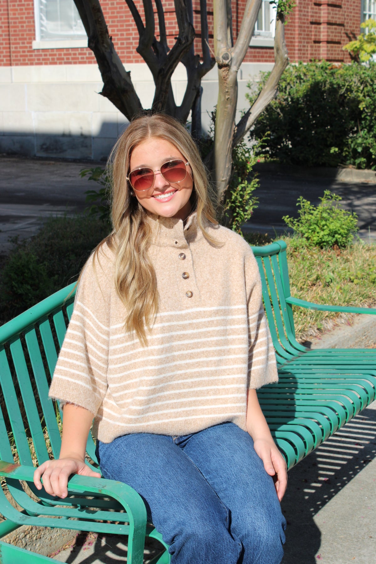 Camel Stripe Funnel Neck Sweater