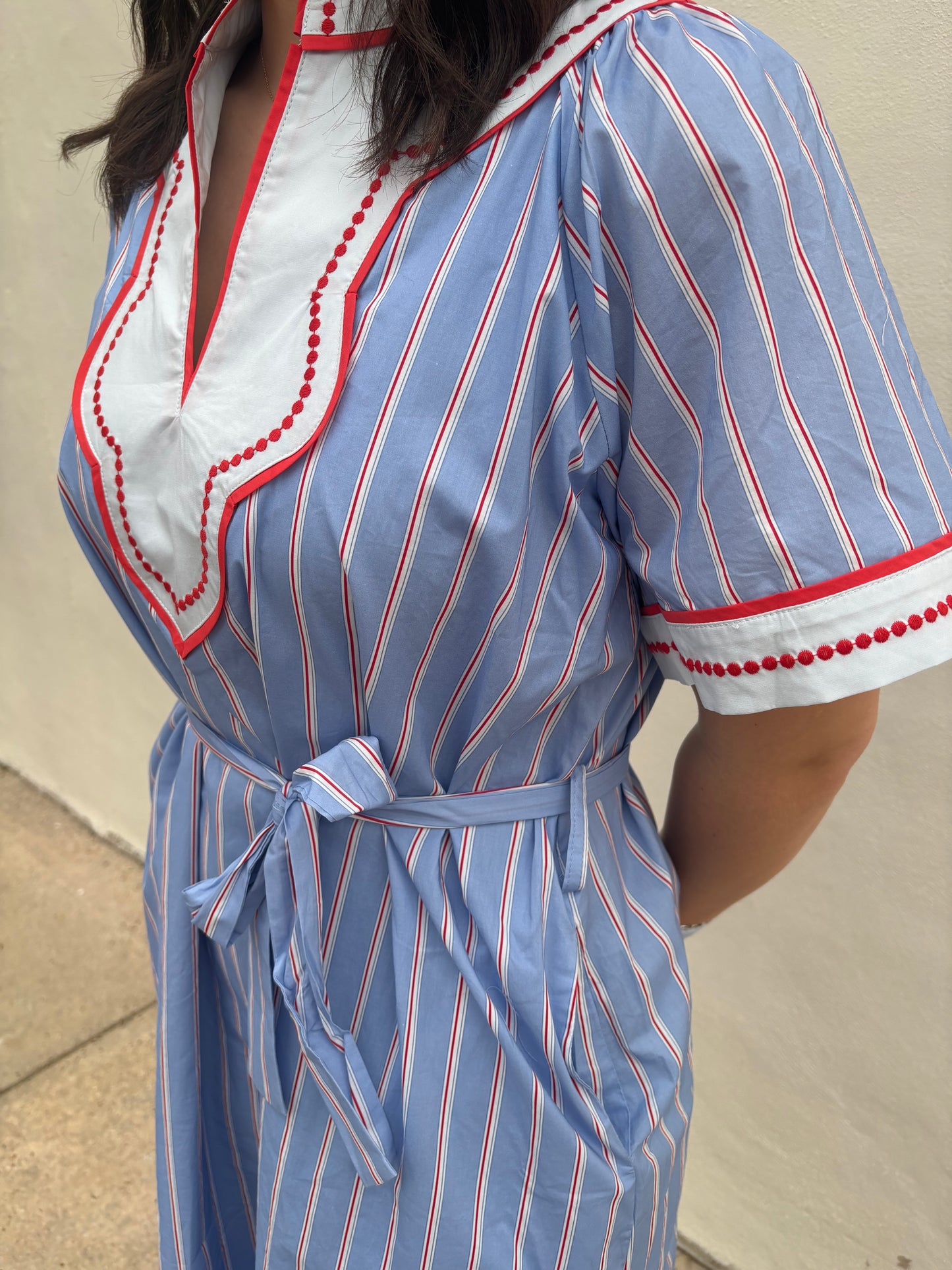 Short Sleeved Stripe Pattern Dress