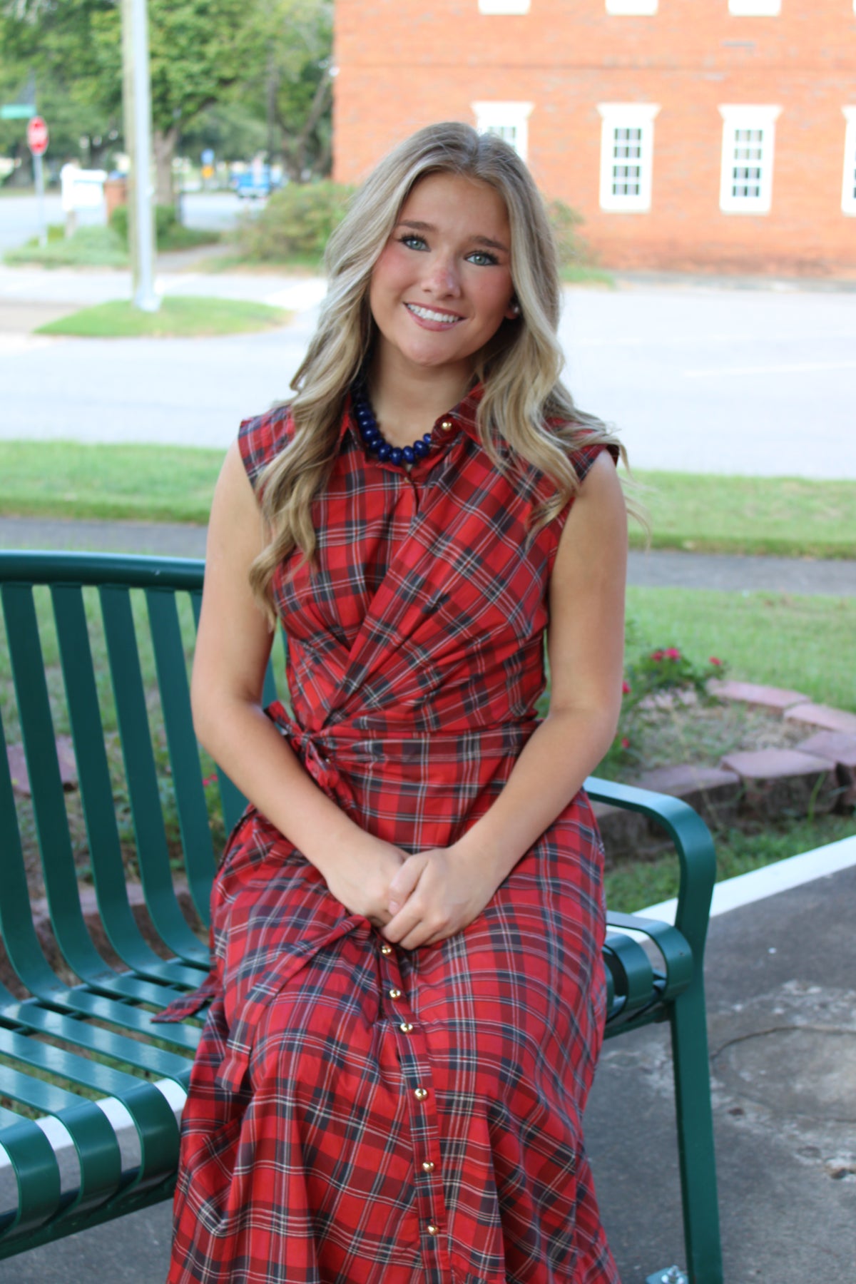 Red Plaid Twist Front Maxi