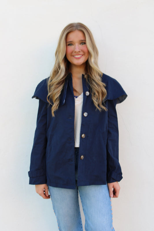 Navy Coat with Removable Cape