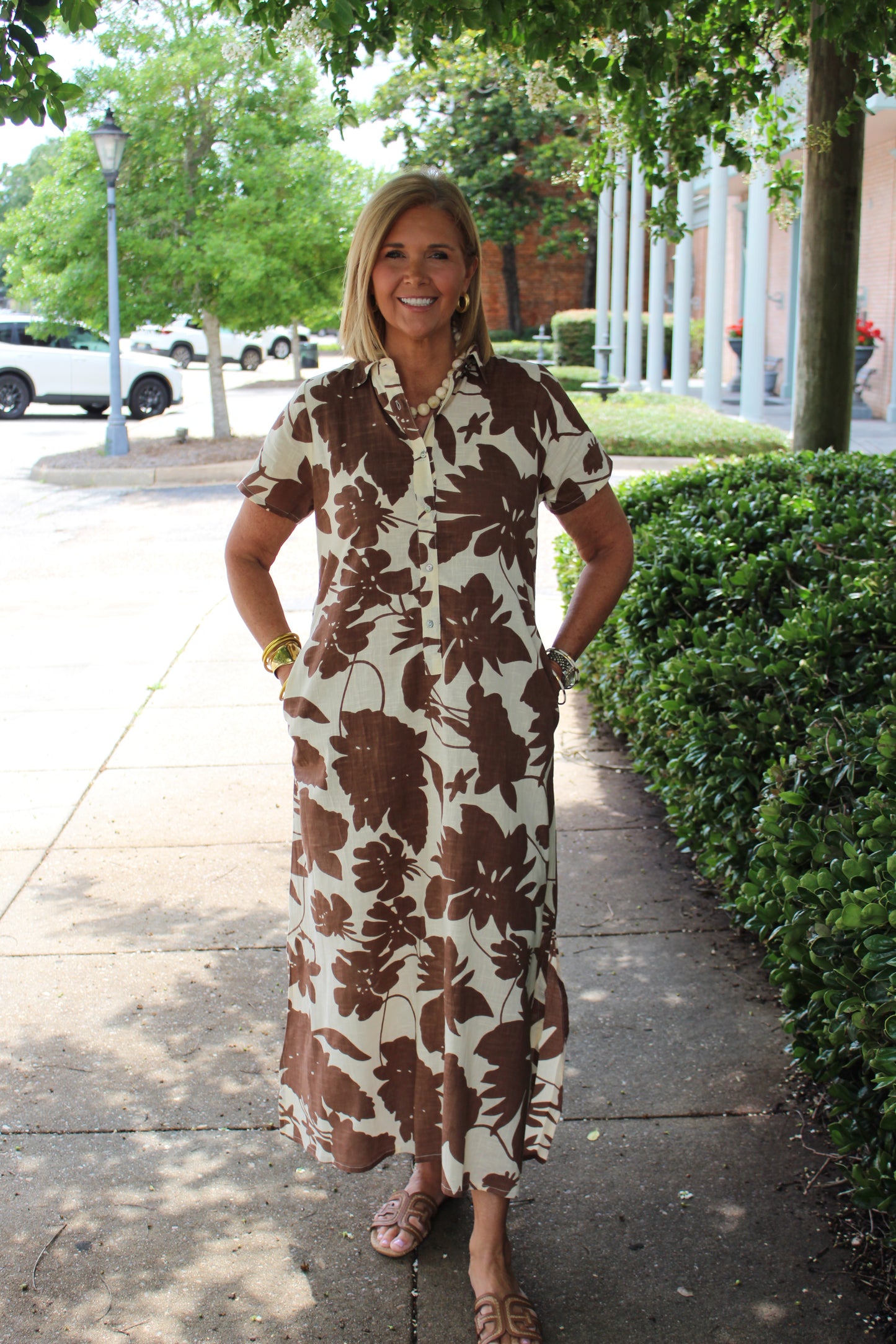 Carrie Dress Cream/Brown Floral