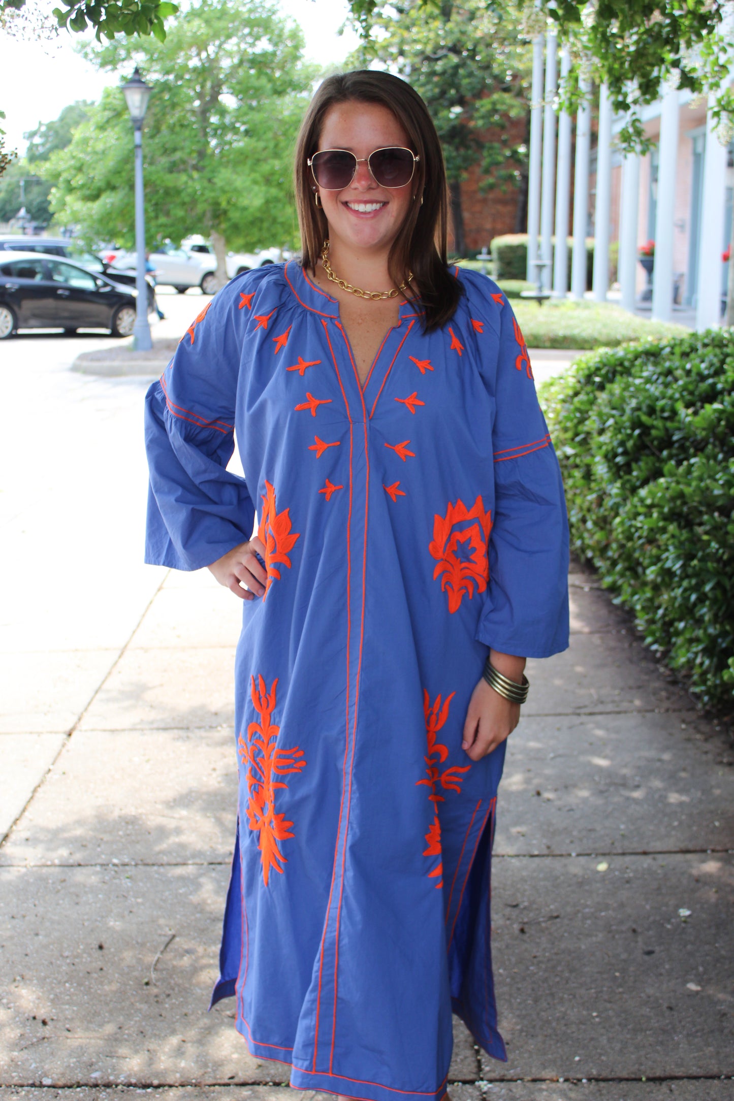 Blue & Orange Embroidered Dress