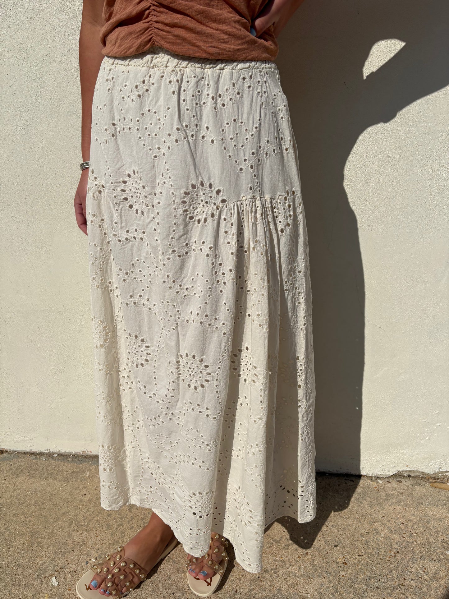 Eyelet Maxi Skirt With Pockets