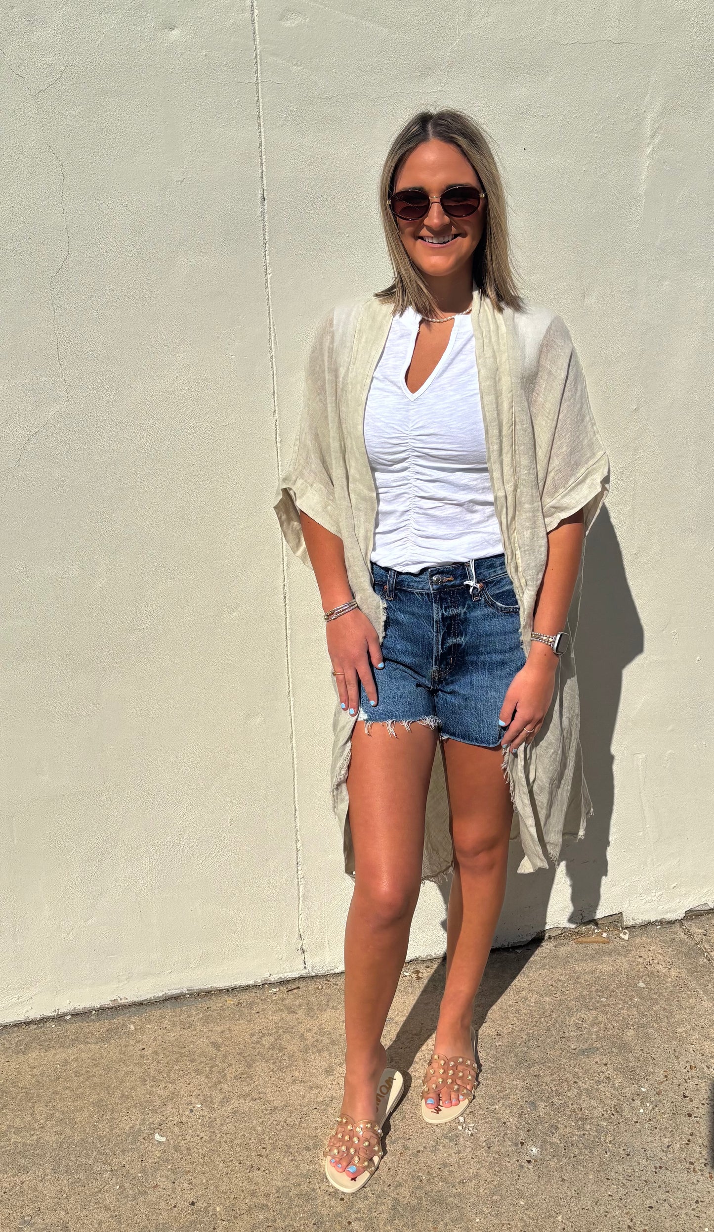 Linen Fringe Hem Tie Front Kimono