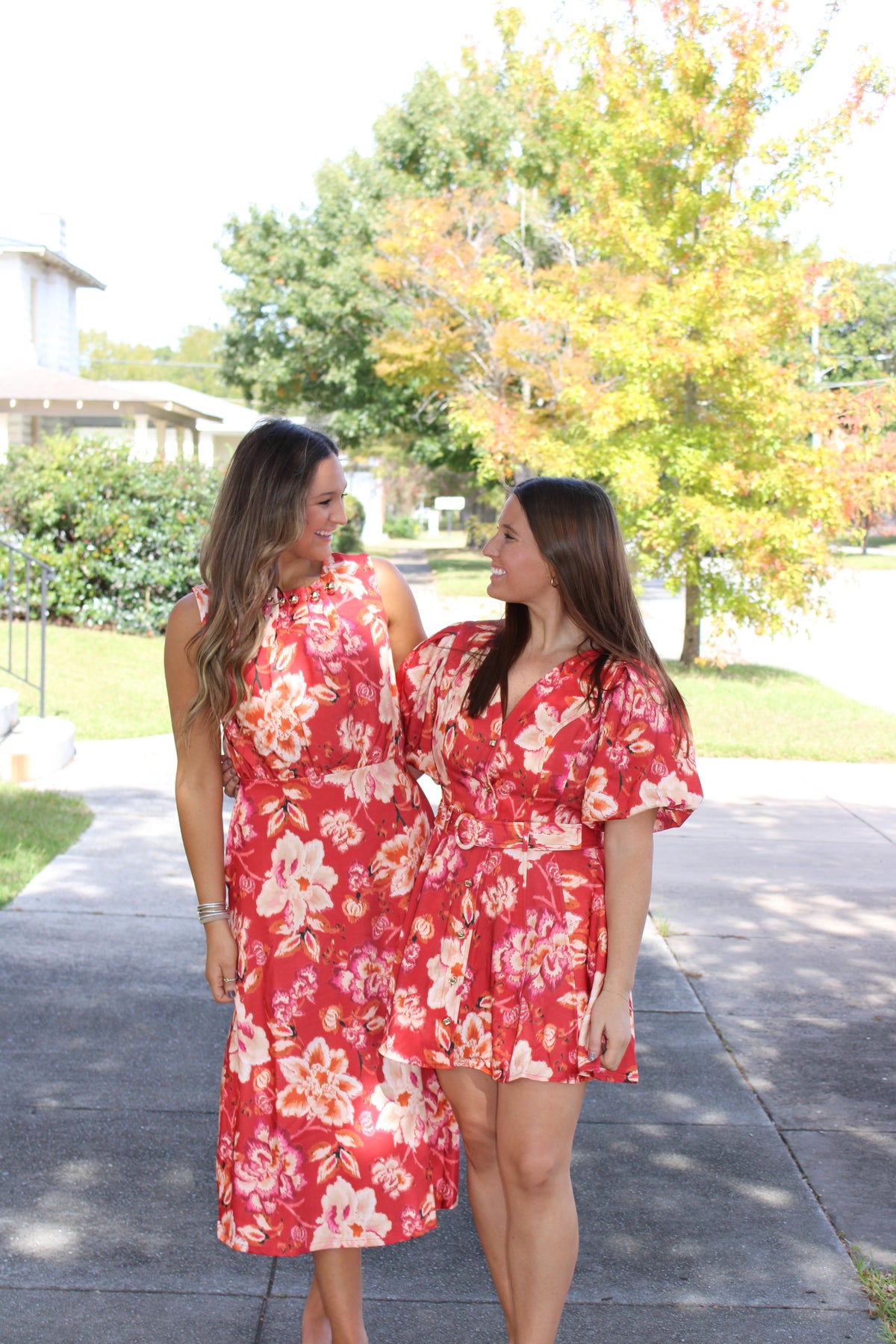Fiery Red Floral Print Mini Dress