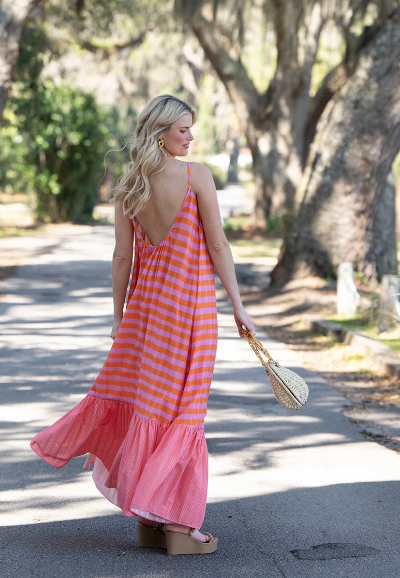 Susannah Maxi Coral Pink Stripe