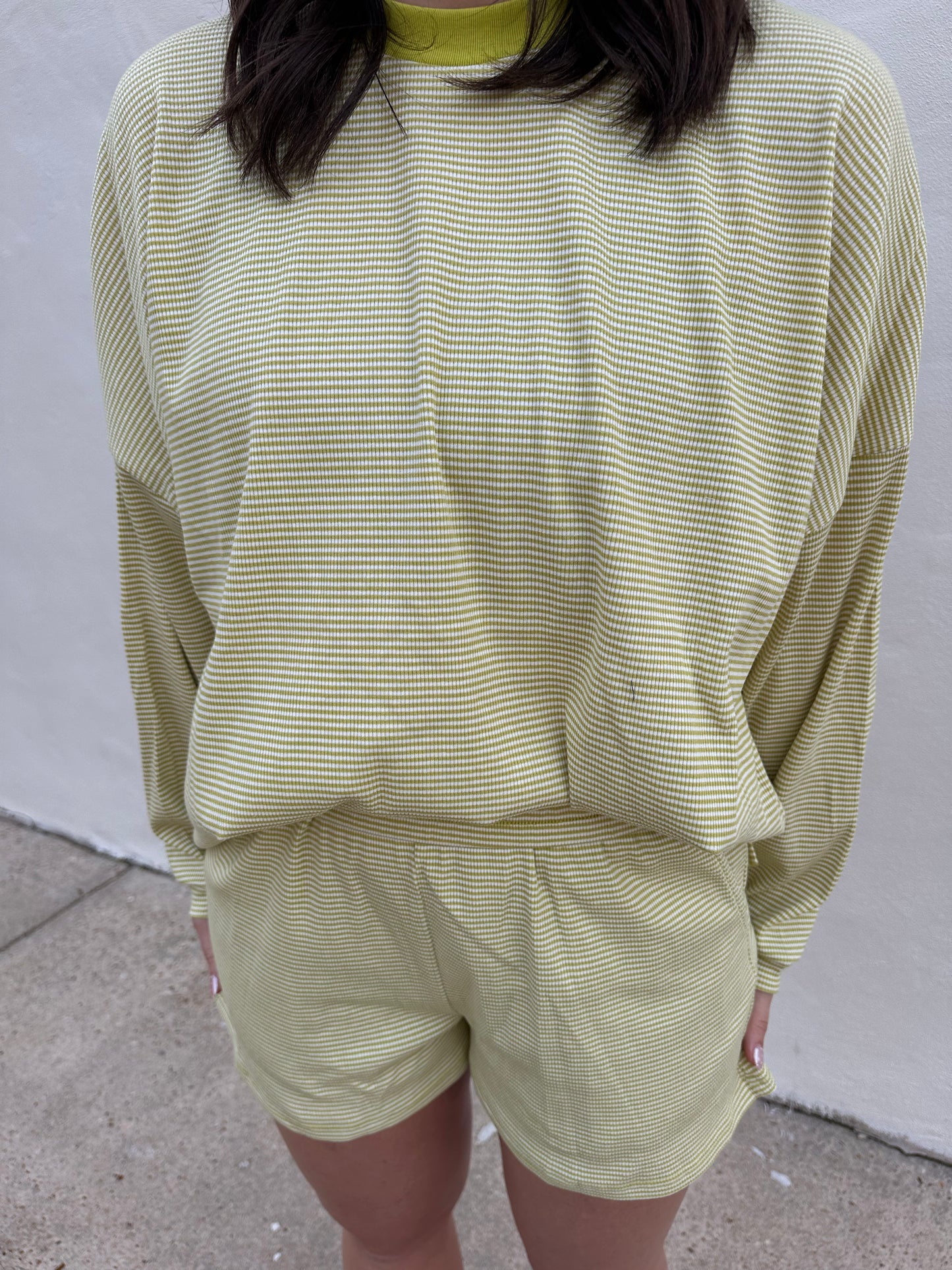 Moss Green Stripe Ribbed Oversize Top